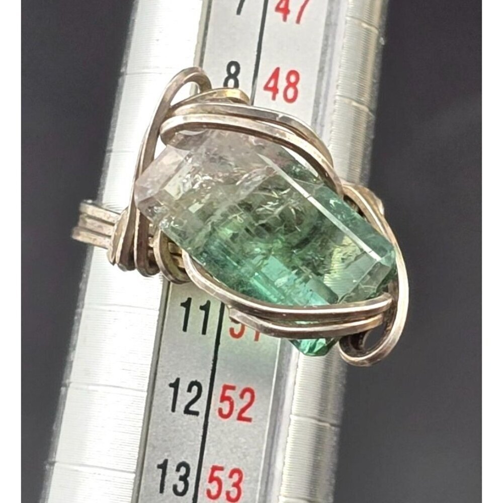 Vintage Handcrafted Watermelon Tourmaline Wire Wrapped Silver Ring Size 5 - Picture 2 of 10